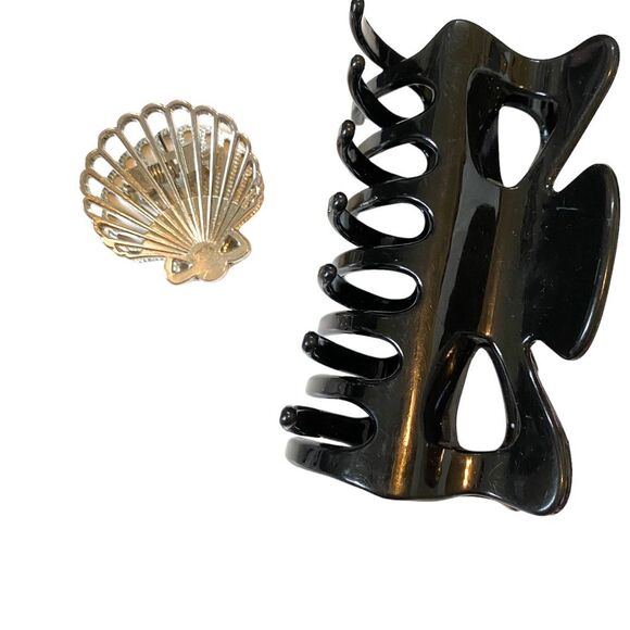 a new day Accordion Polka Dot Black and White Hair Bandana Shell Claw Clip Set - Picture 2 of 3